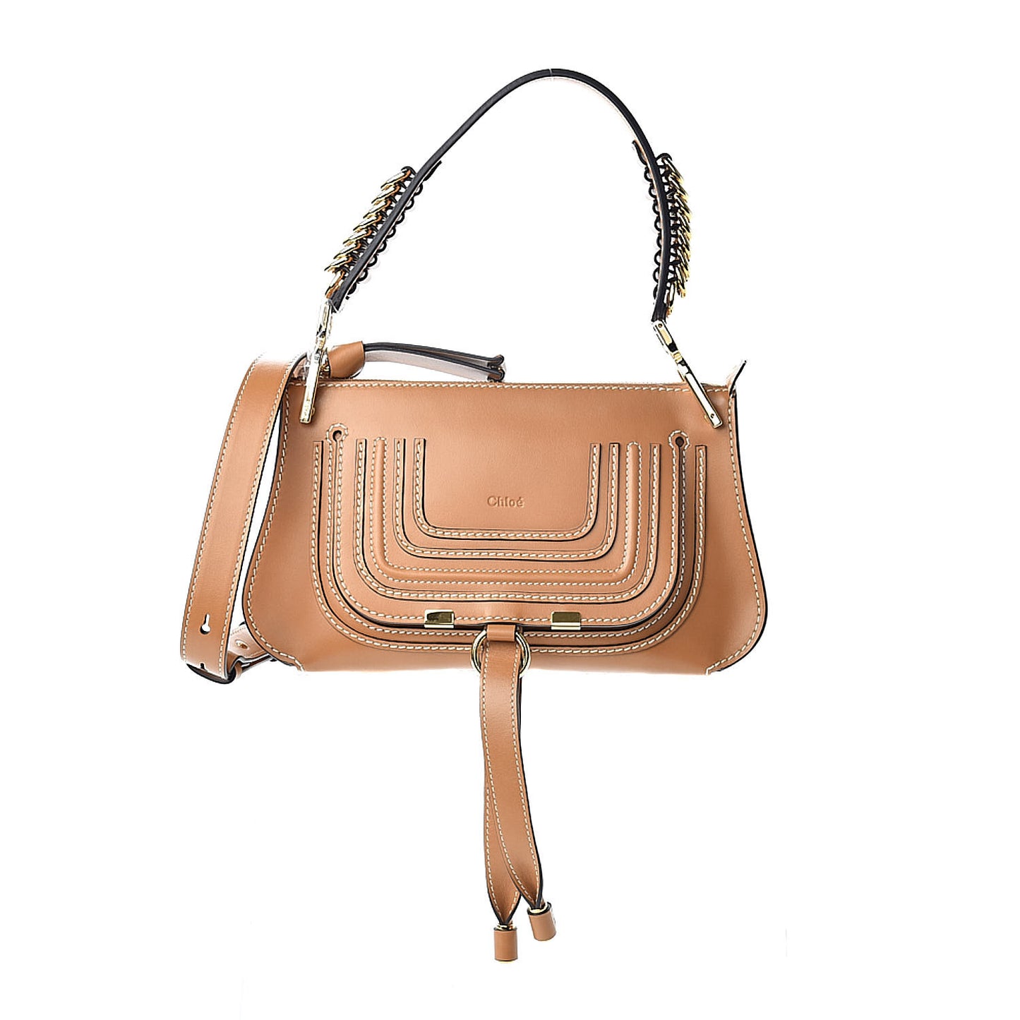 Shiny Calfskin Small Marcie Saddle Shoulder Bag Autumnal Brown