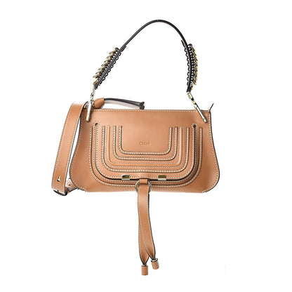 Chloe Shiny Calfskin Small Marcie Saddle Shoulder Bag Autumnal Brown 1 of 12