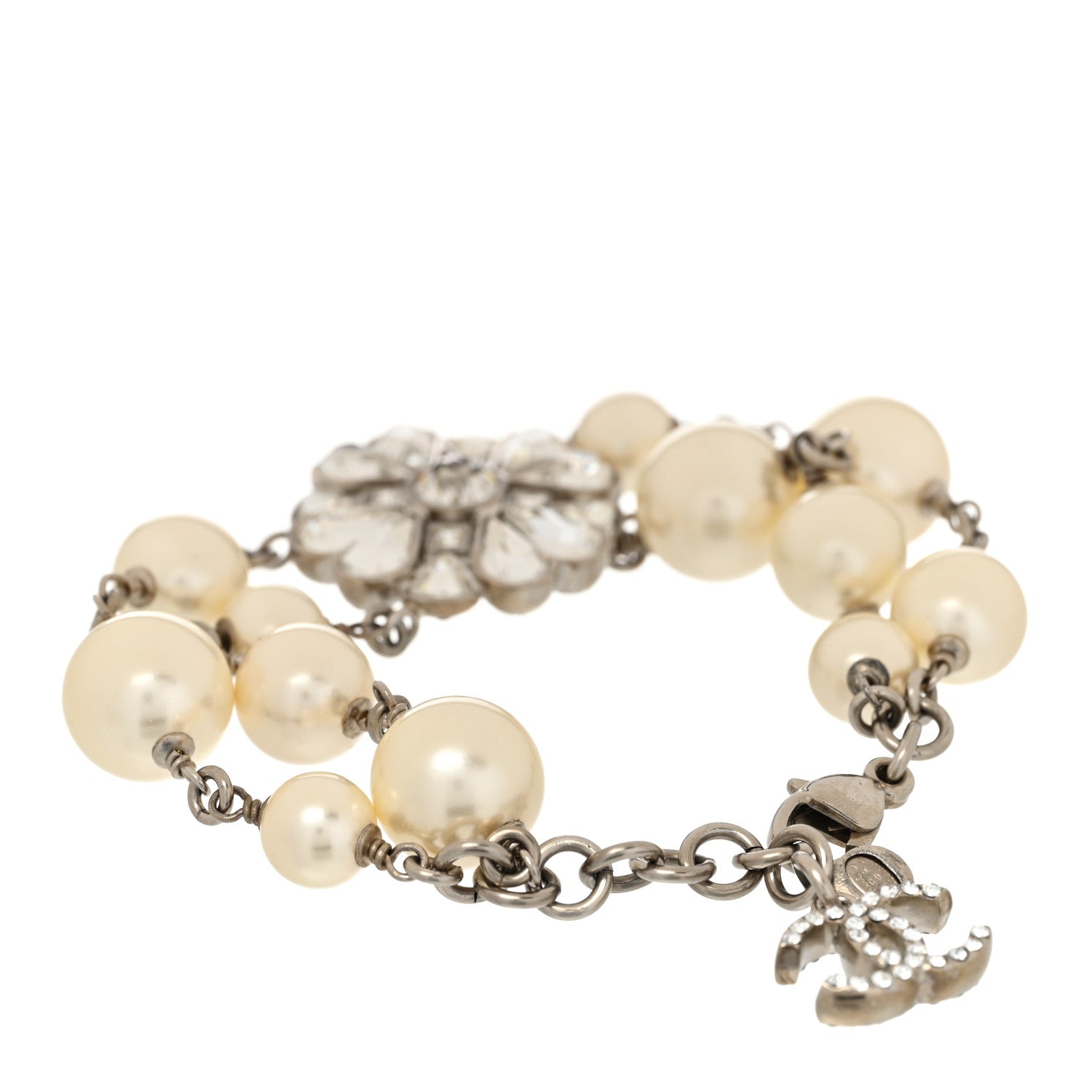 Chanel Pearl Crystal CC Bracelet Silver 3 of 5