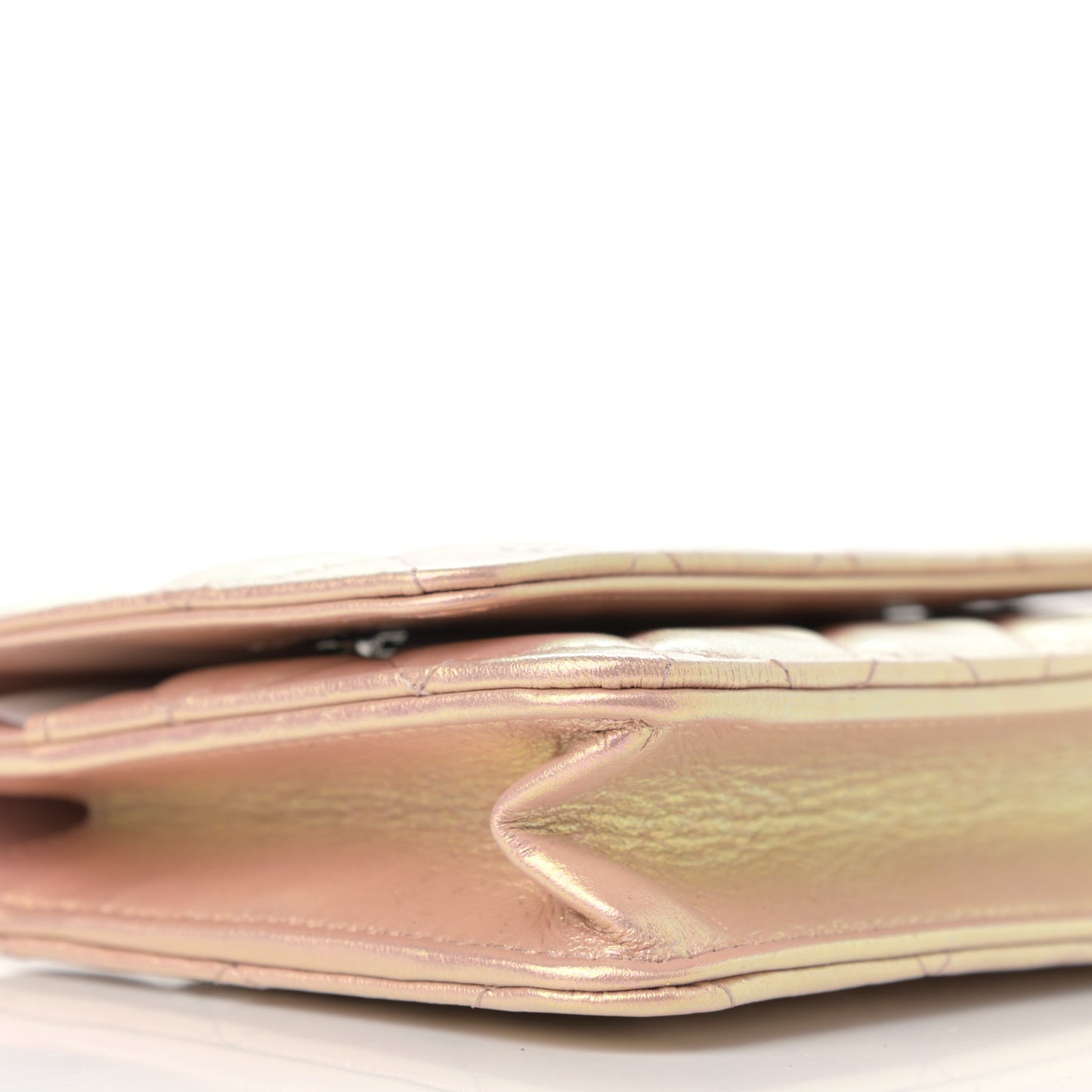 Iridescent Calfskin Quilted Wallet On Chain WOC Pink
