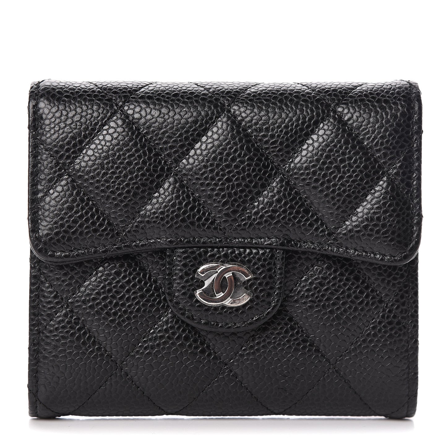Caviar Quilted Compact Flap Wallet Black