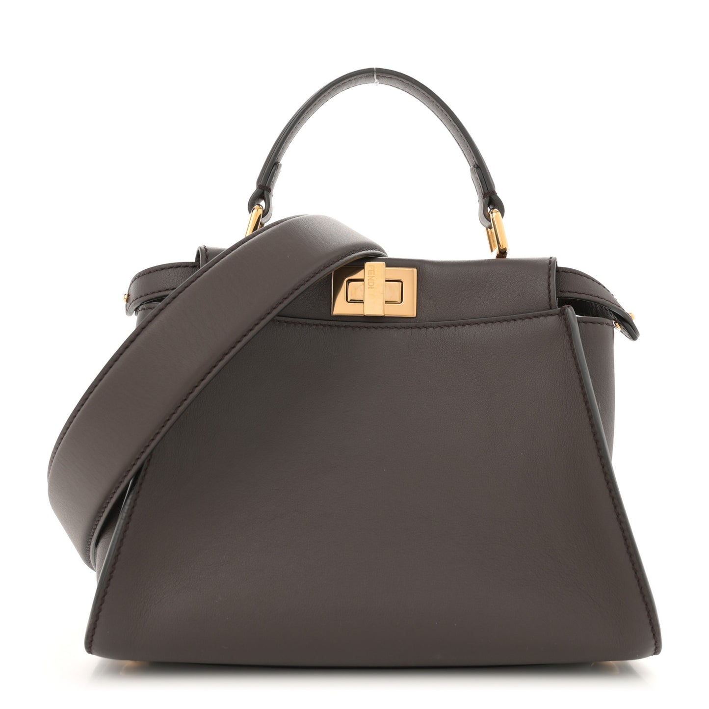 Vitello Seta Suede FF Mini Peekaboo Iconic Satchel Chocolate Sigaro Marrone