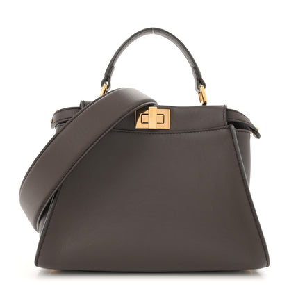 Fendi Vitello Seta Suede FF Mini Peekaboo Iconic Satchel Chocolate Sigaro Marrone 1 of 12