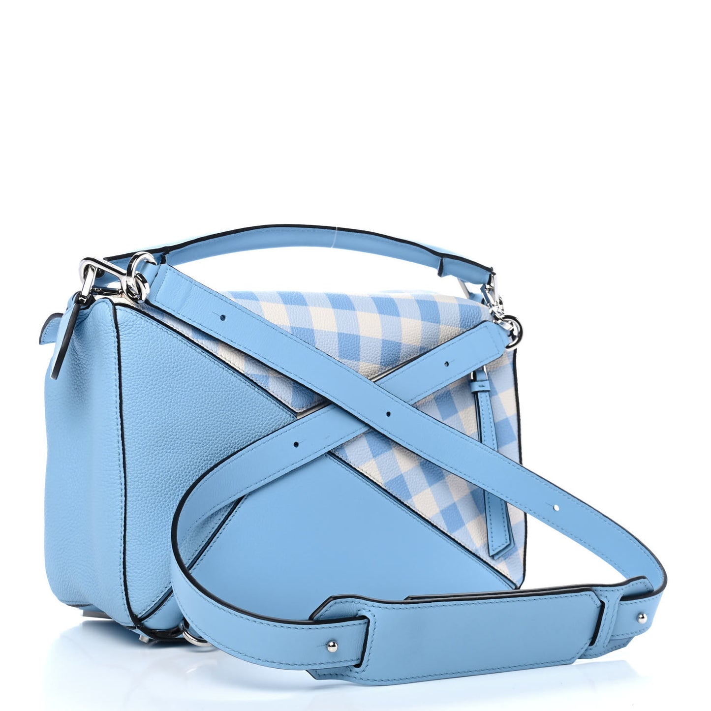 Calfskin Gingham Puzzle Bag Soft Blue