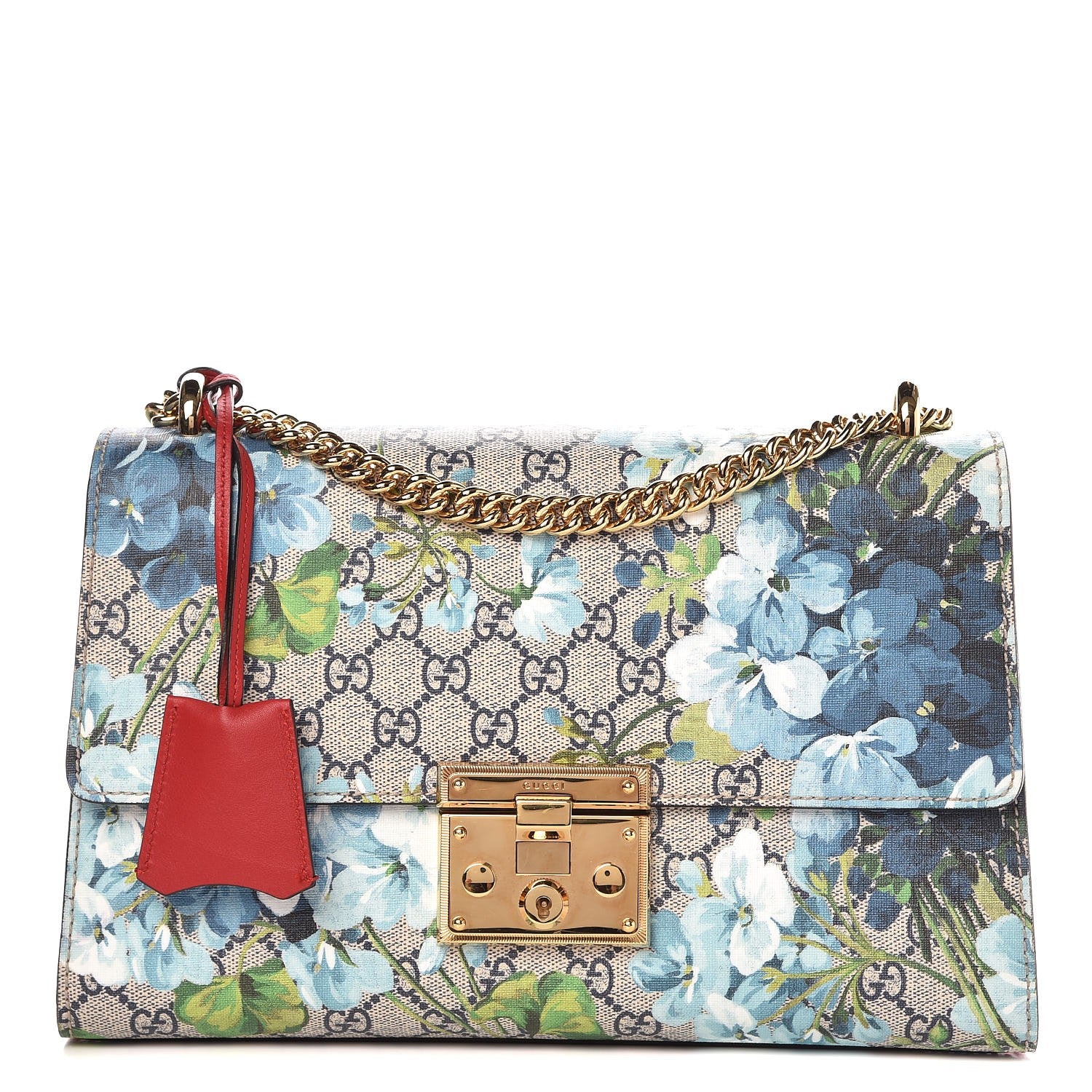 Gucci GG Supreme Monogram Blooms Medium Padlock Shoulder Bag Beige Blue Navy Hibiscus Red 1 of 9