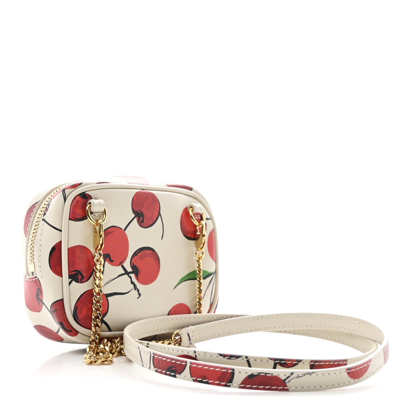 Calfskin Cherry Print Monogram Baby Lou Camera Bag Crema Soft Red