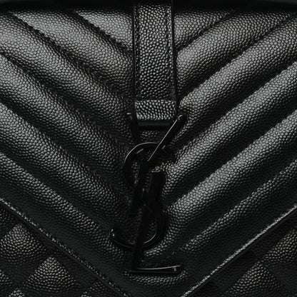Saint Laurent Grain De Poudre Textured Mixed Matelasse Triquilt Medium Monogram Monochrome Satchel Black 7 of 9