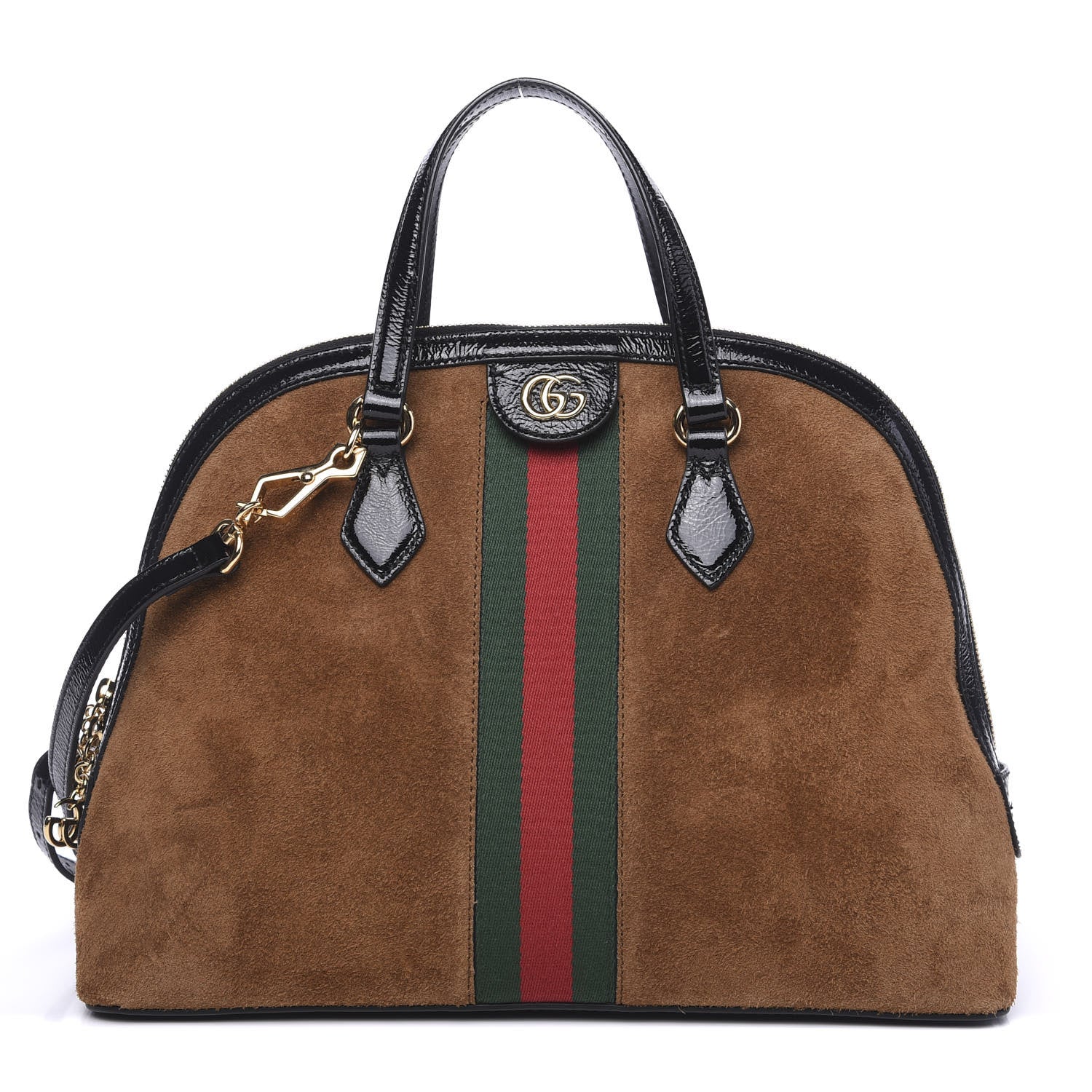Gucci Suede Patent Web Medium Ophidia Top Handle Dome Bag Nocciola Black 1 of 9