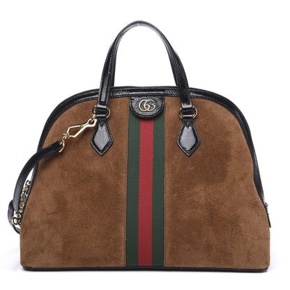 Gucci Suede Patent Web Medium Ophidia Top Handle Dome Bag Nocciola Black 1 of 9