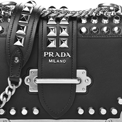 Prada City Calf Saffiano Studded Small Cahier Bag Black 9 of 9
