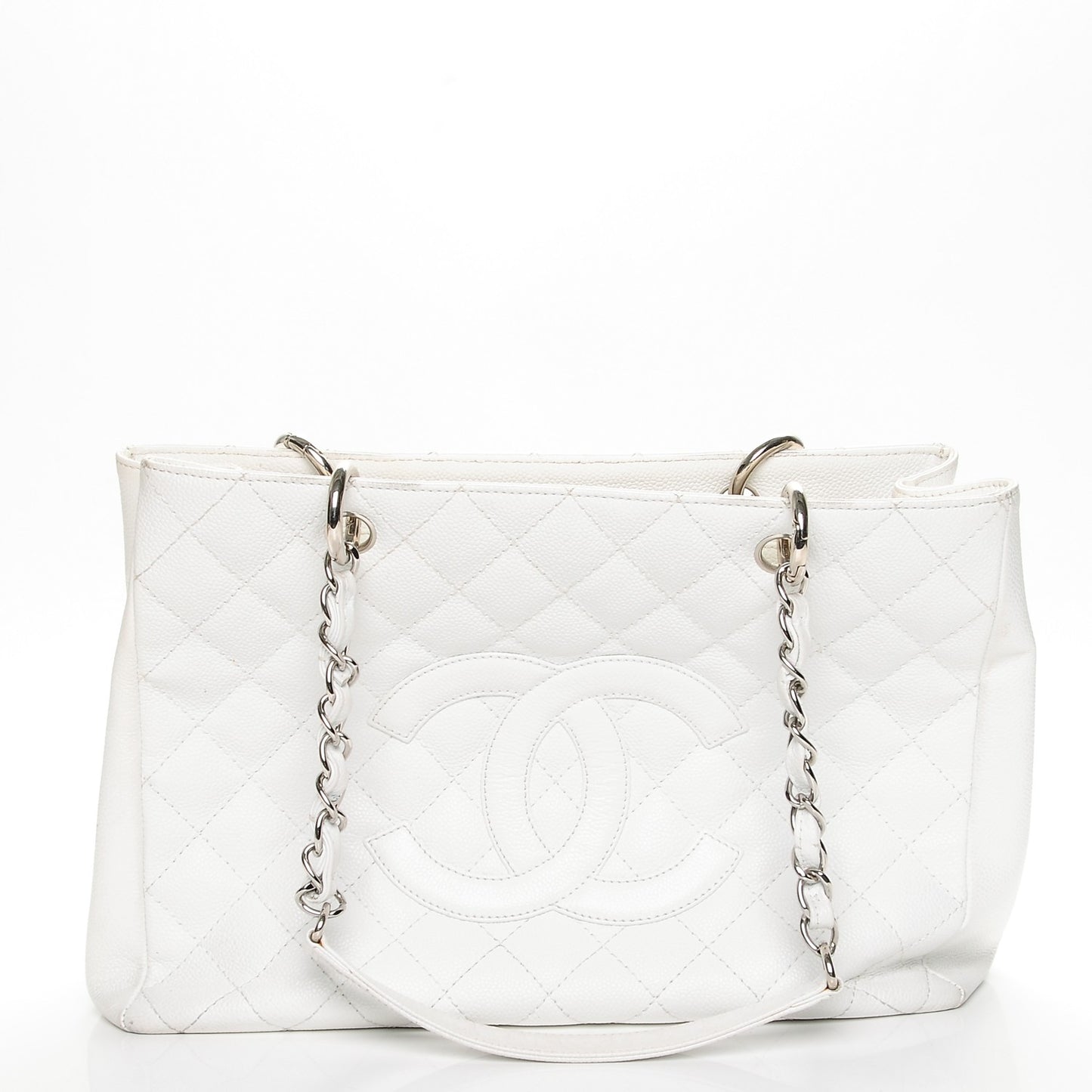 Caviar Quilted Grand Shopping Tote GST White