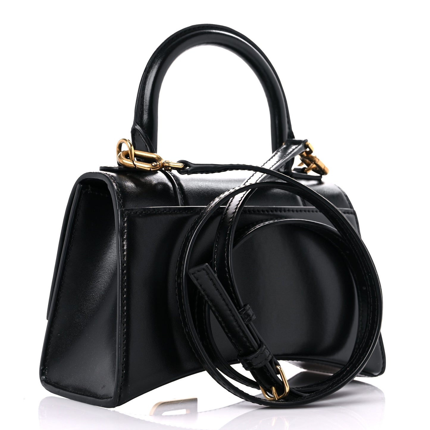 Shiny Box Calfskin Hourglass Top Handle Bag XS Black