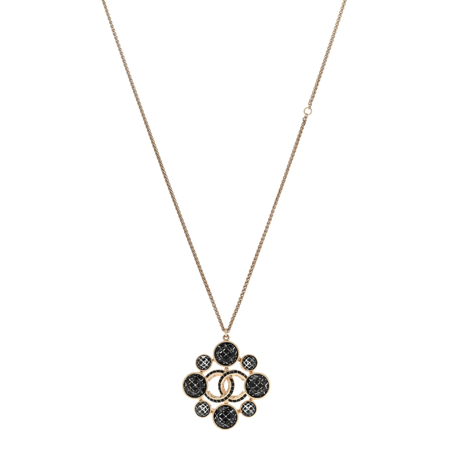 Chanel Gripoix Poured Glass Crystal CC Pendant Necklace Black Gold 1 of 7