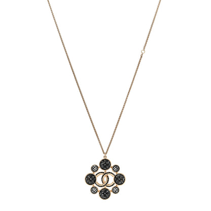 Chanel Gripoix Poured Glass Crystal CC Pendant Necklace Black Gold 1 of 7