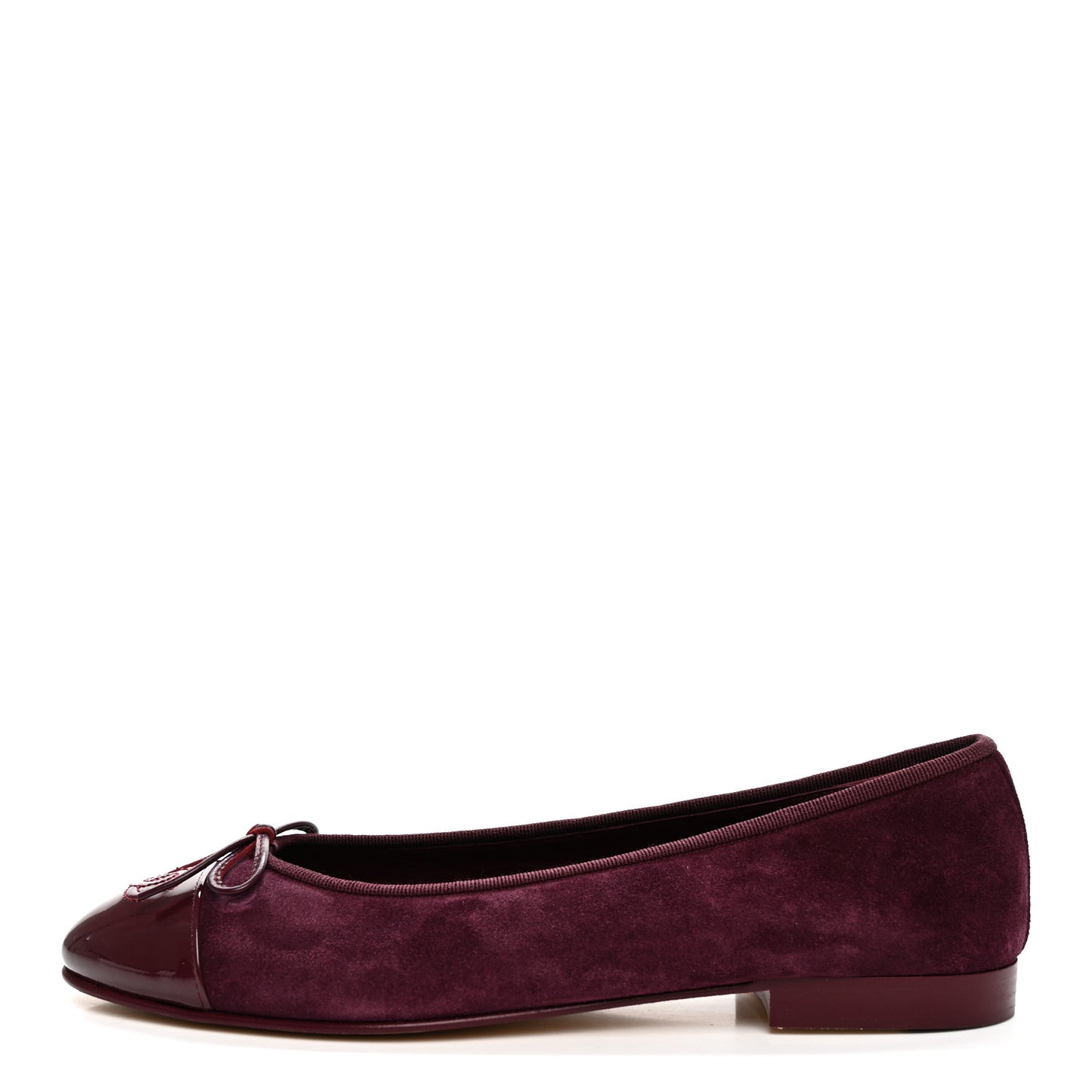 Suede Patent Calfskin Cap Toe CC Ballerina Flats 40 40 Burgundy