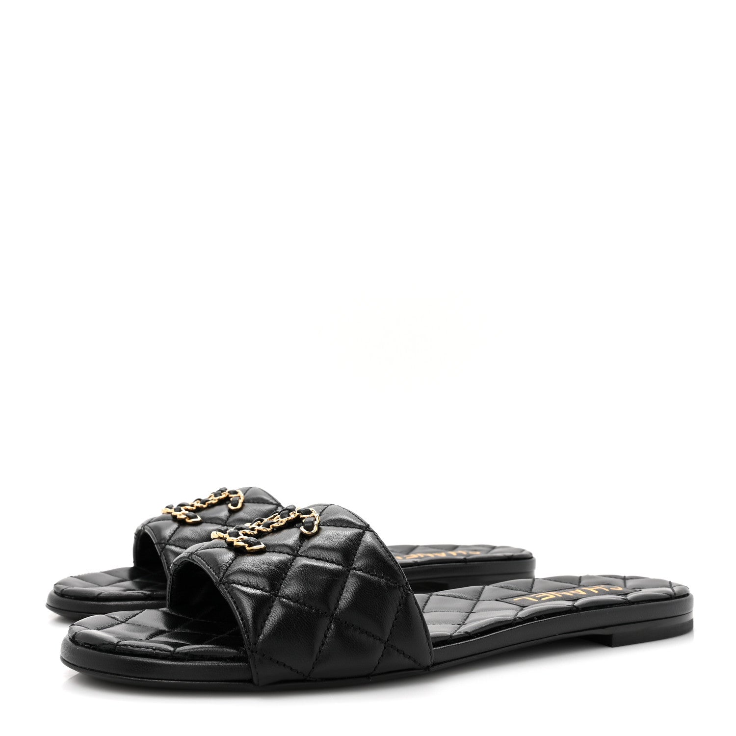 Chanel Shiny Goatskin Quilted CC Mules Sandals 40 Black 3 of 9