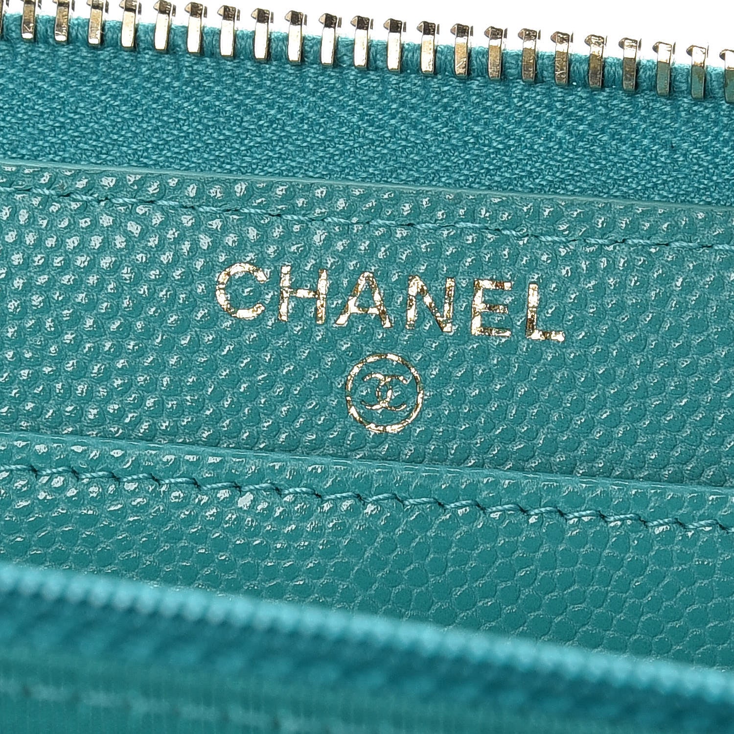 Chanel Caviar Quilted Large Gusset Zip Around Wallet Turquoise 8 of 11