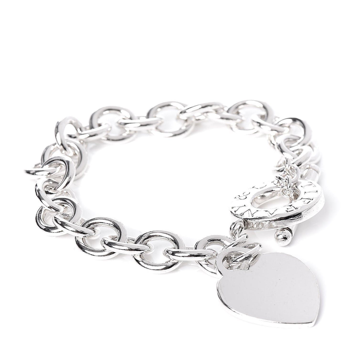 Sterling Silver Heart Tag Toggle Bracelet