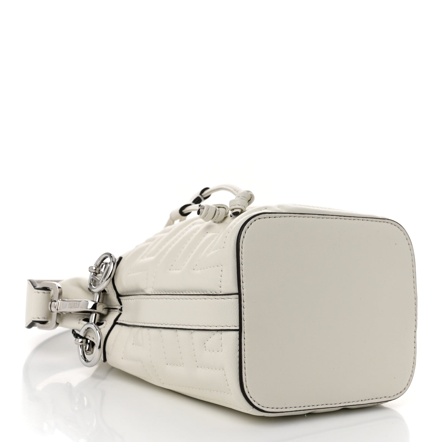 Vitello Liberty F Embossed Mini Mon Tresor Bucket Bag White