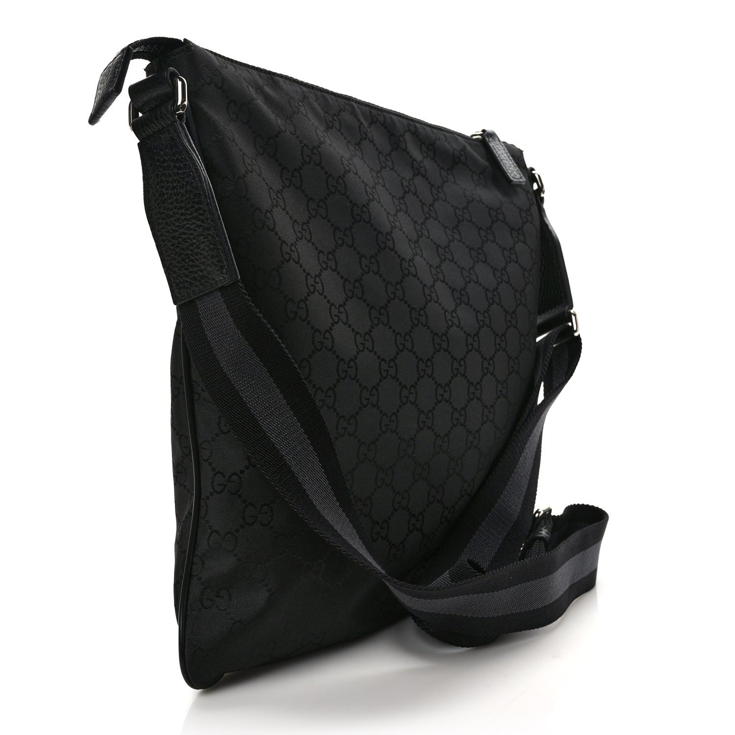 Nylon Monogram Medium Flat Messenger Bag Black