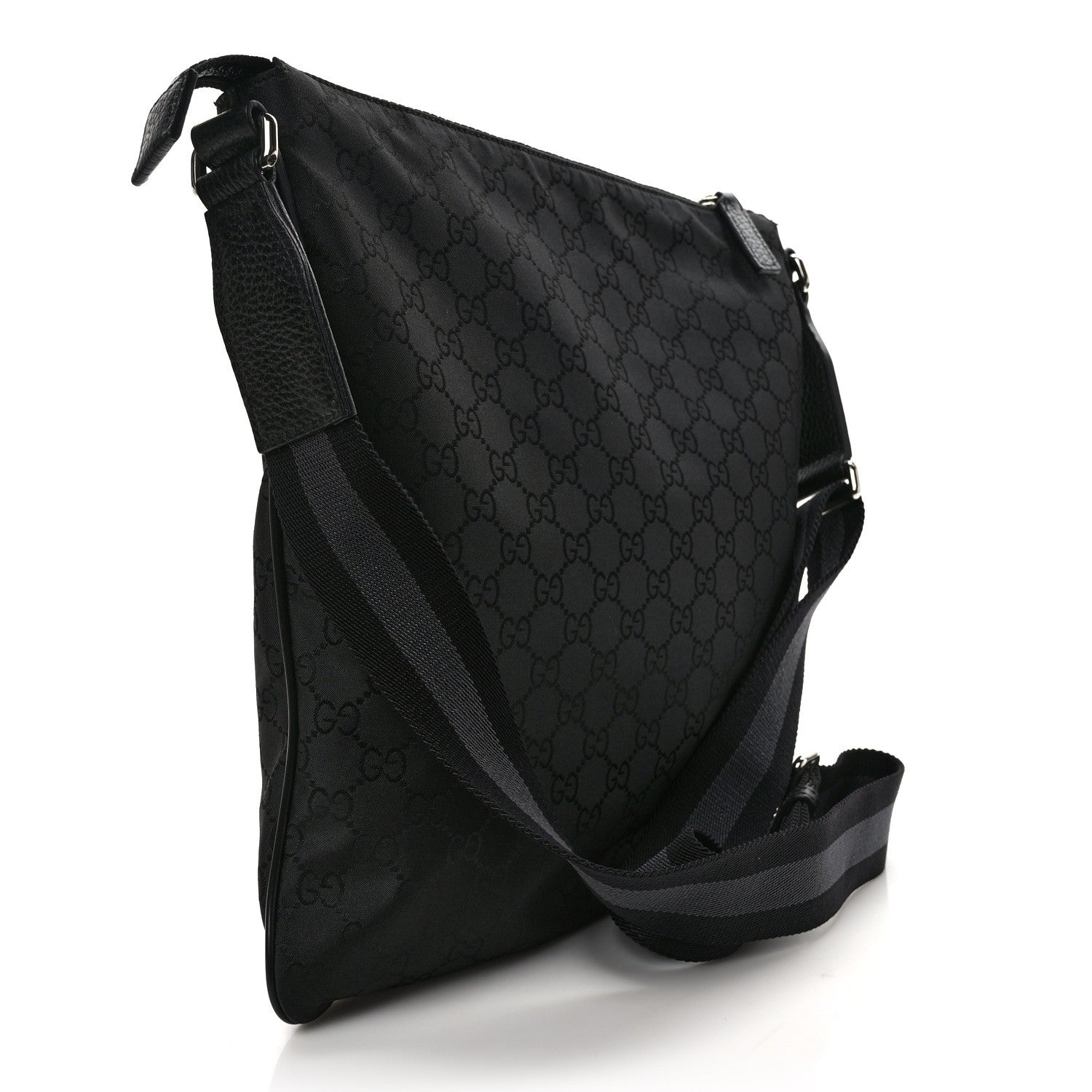Gucci Nylon Monogram Medium Flat Messenger Bag Black 3 of 9
