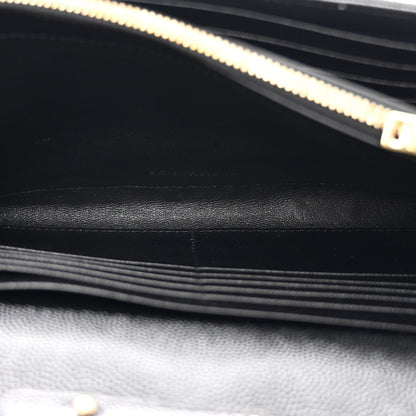 Saint Laurent Grain De Poudre Matelasse Chevron Monogram Chain Wallet Black 6 of 12