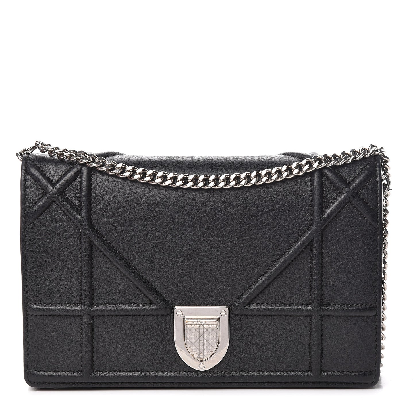 Grained Calfskin Diorama Wallet on Chain Pouch Black