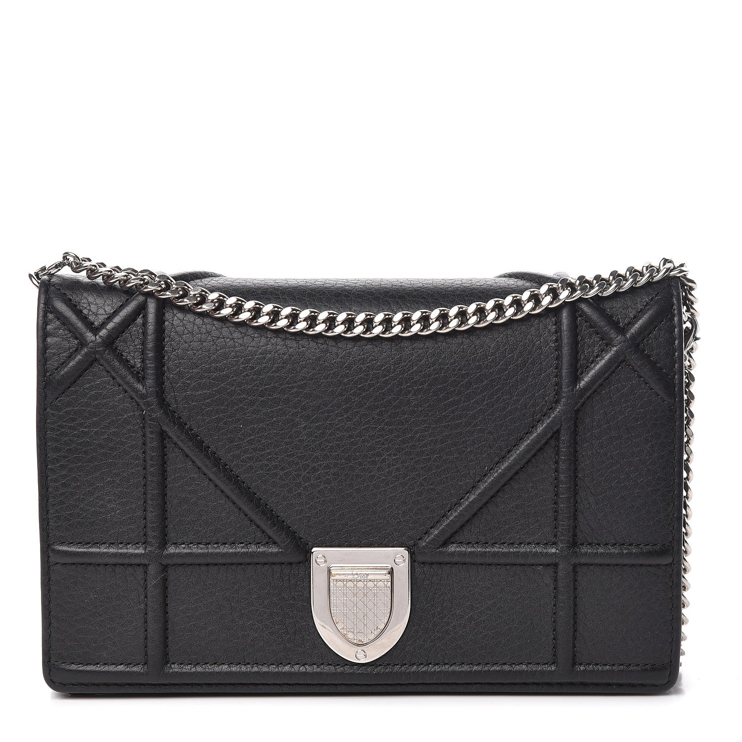 Christian Dior Grained Calfskin Diorama Wallet on Chain Pouch Black 1 of 18