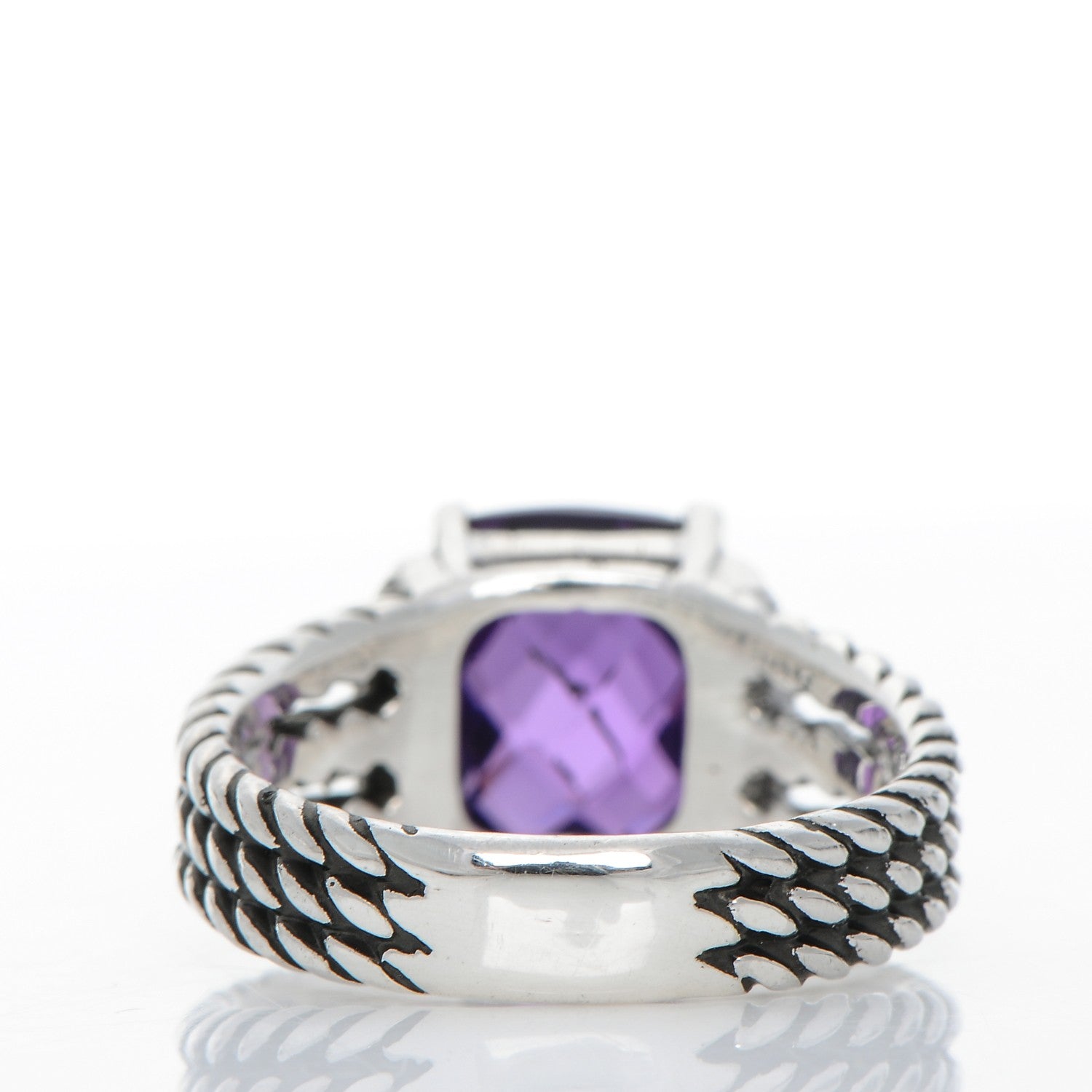 David Yurman Sterling Silver Diamond Amethyst 10mm Petite Wheaton Ring 51 5.75 4 of 5