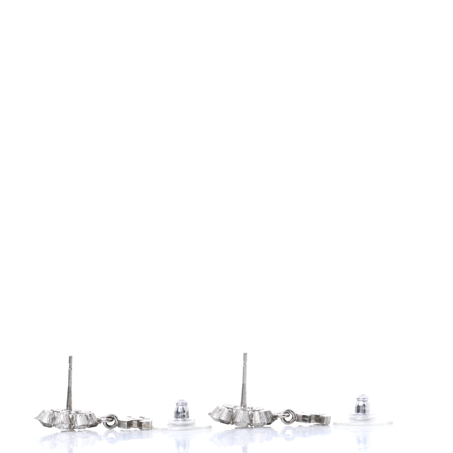 Crystal CC Flower Dangle Earrings Silver Light Grey