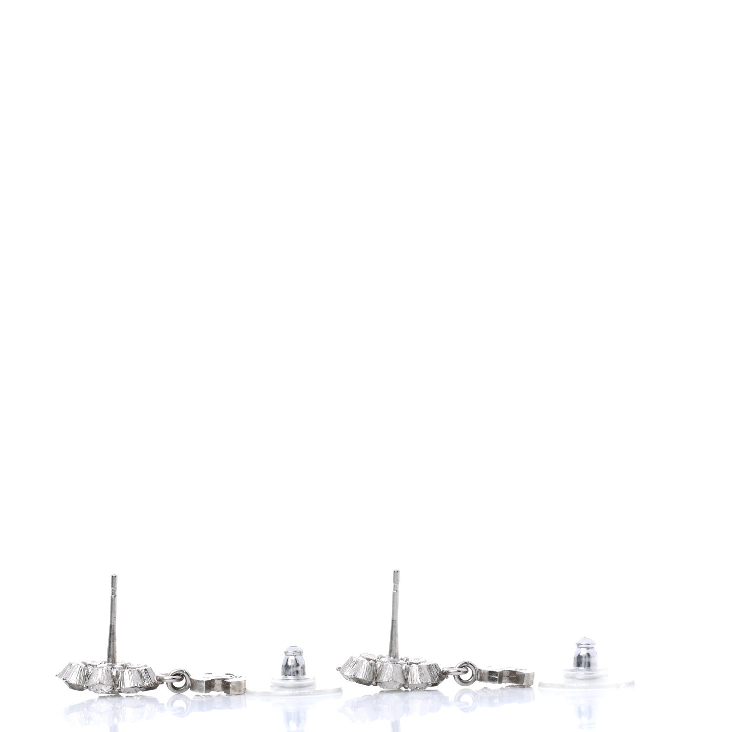 Chanel Crystal CC Flower Dangle Earrings Silver Light Grey 3 of 6
