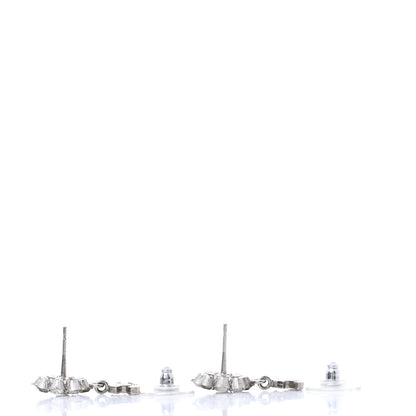 Chanel Crystal CC Flower Dangle Earrings Silver Light Grey 3 of 6
