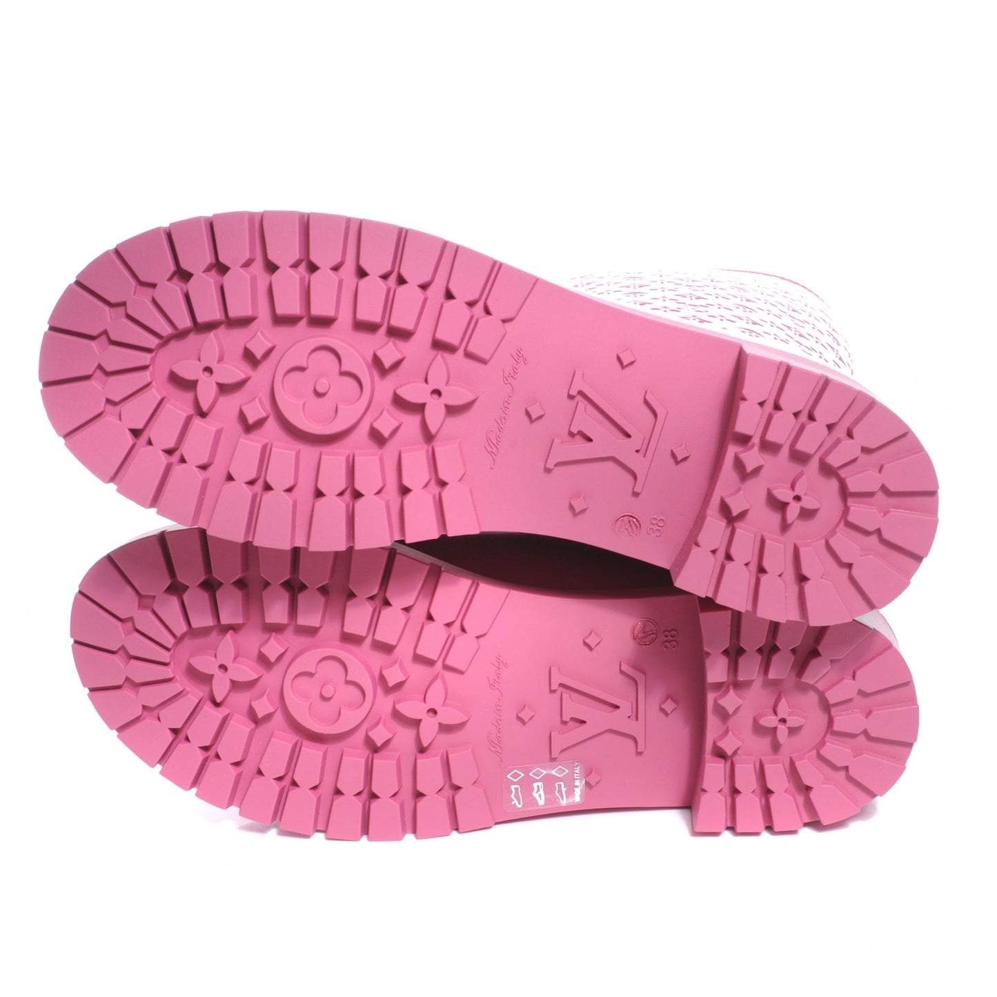 Rubber Embossed Monogram Splash Rain Boots 38 Pink