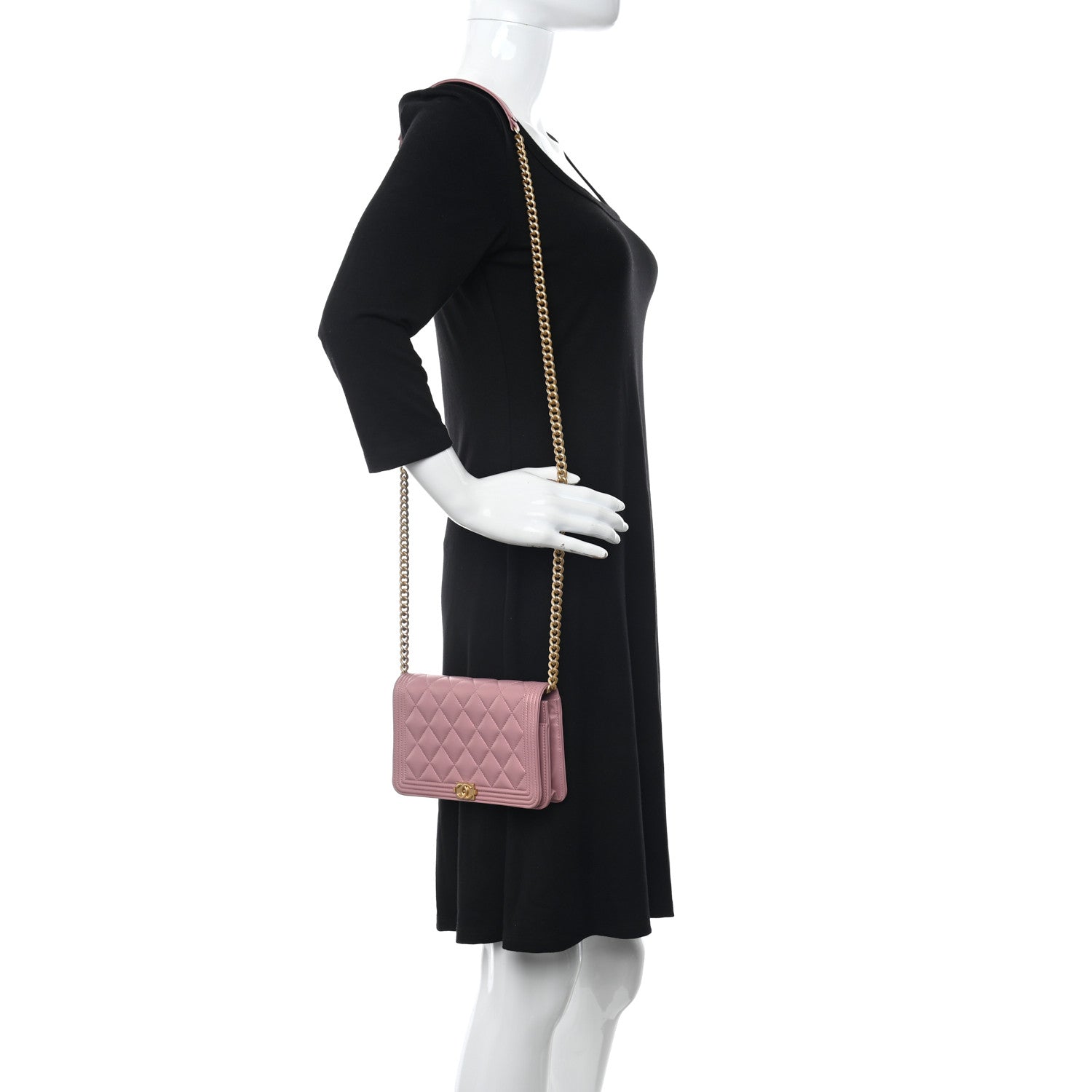 Chanel Metallic Lambskin Quilted Boy Wallet On Chain WOC Pink 2 of 13