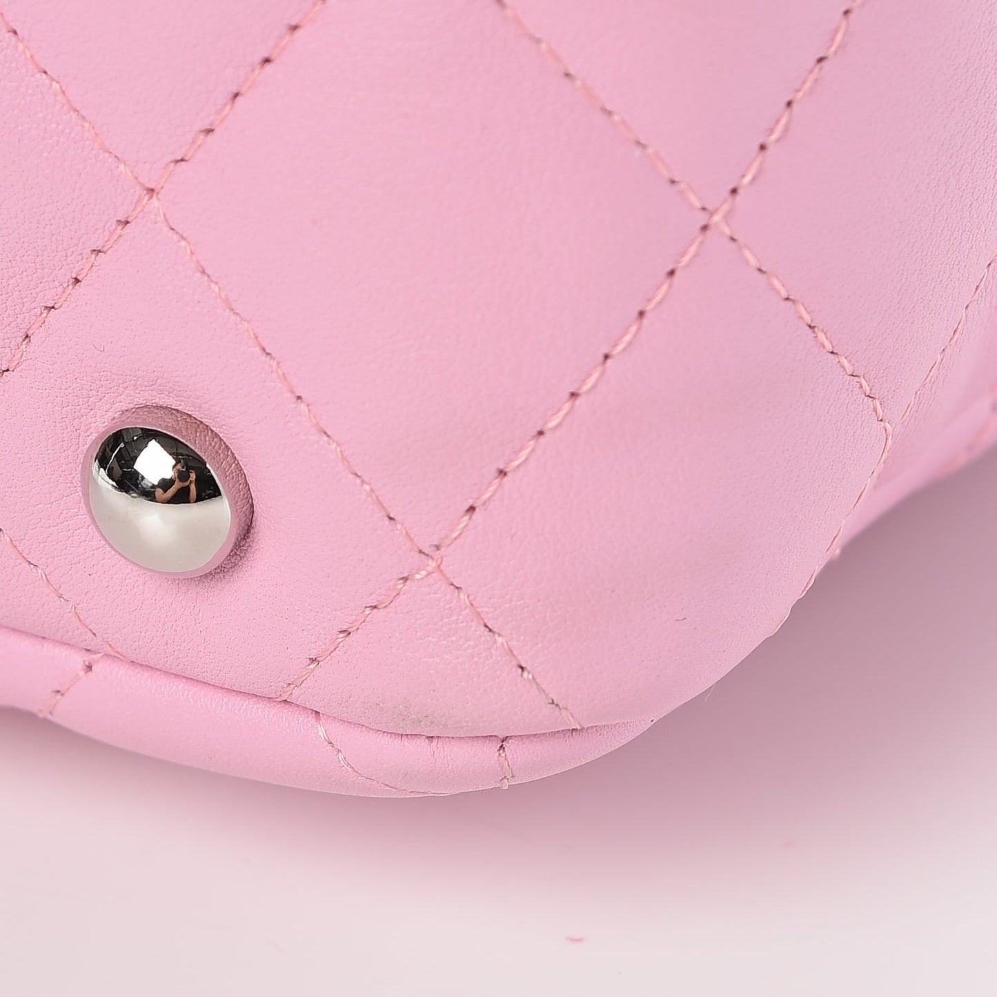 Calfskin Quilted Large Cambon Bowler Pink Black