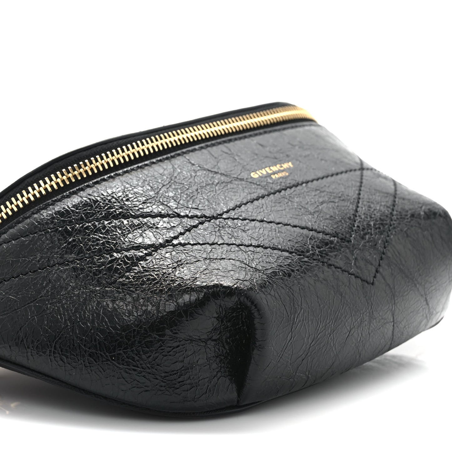 Crackle Calfskin ID Belt Bag Black
