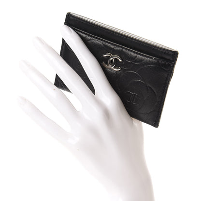Chanel Lambskin Camellia Embossed Card Holder Black 2 of 8