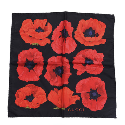 Gucci Silk Poppy Print Square Scarf Black Red 1 of 3