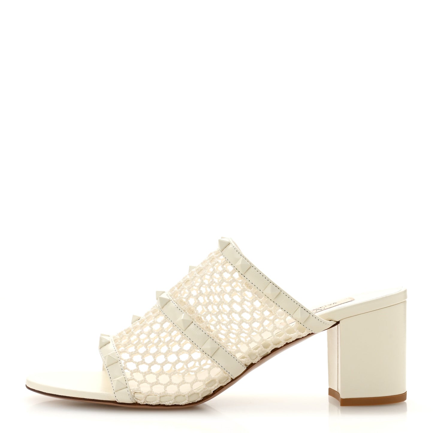 Calfskin Mesh Rockstud 60mm Caged Slide Sandals 40 Ivory
