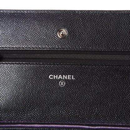 Chanel Iridescent Caviar Chevron Quilted Wallet On Chain WOC Black 5 of 10