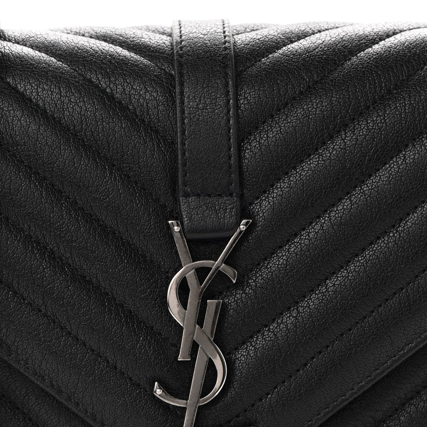 Sheepskin Matelasse Chevron Monogram Medium College Bag Black