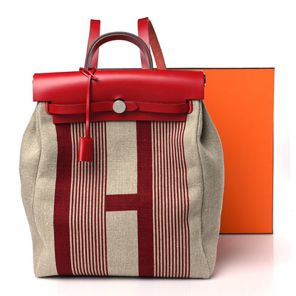Hermes Vache Hunter Toile H Vibration Herbag a Dos Retourne Backpack Bordeaux Ficelle Rouge Piment 3 of 11
