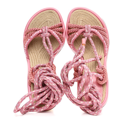 Louis Vuitton Fabric Maia Rope Wedge Sandal 37.5 Rose Clair 2 of 8