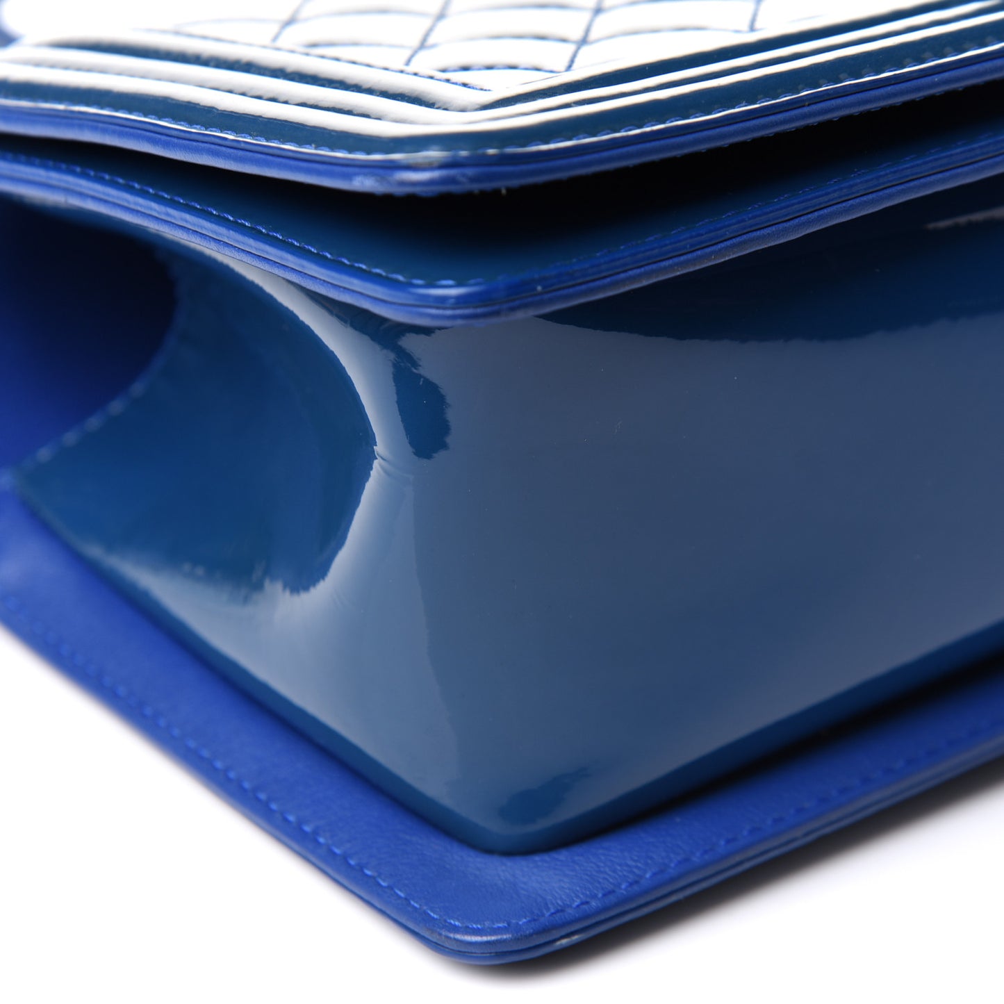 Patent Calfskin Quilted Medium Plexiglass Boy Flap Blue