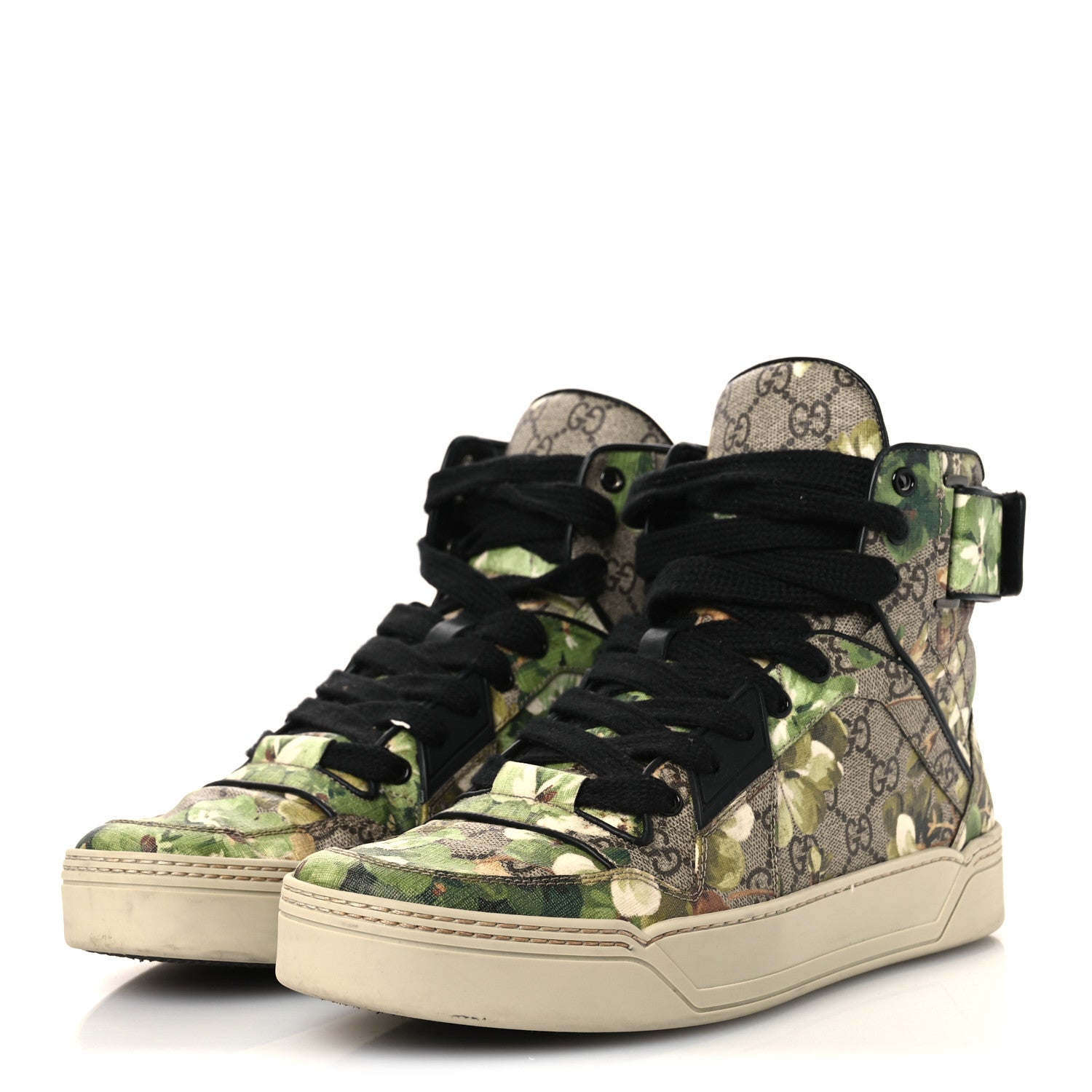 Gucci GG Monogram Blooms Web High Top Sneakers 8 Beige Green 4 of 12