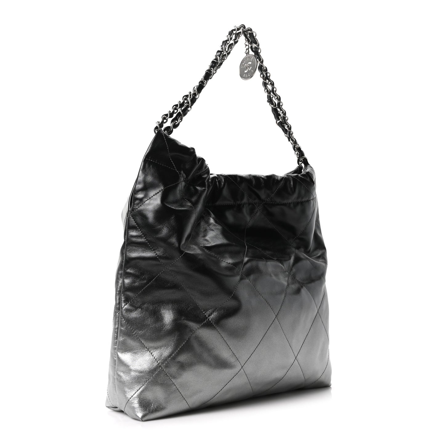 Metallic Shaded Calfskin Quilted Chanel 22 Black Silver