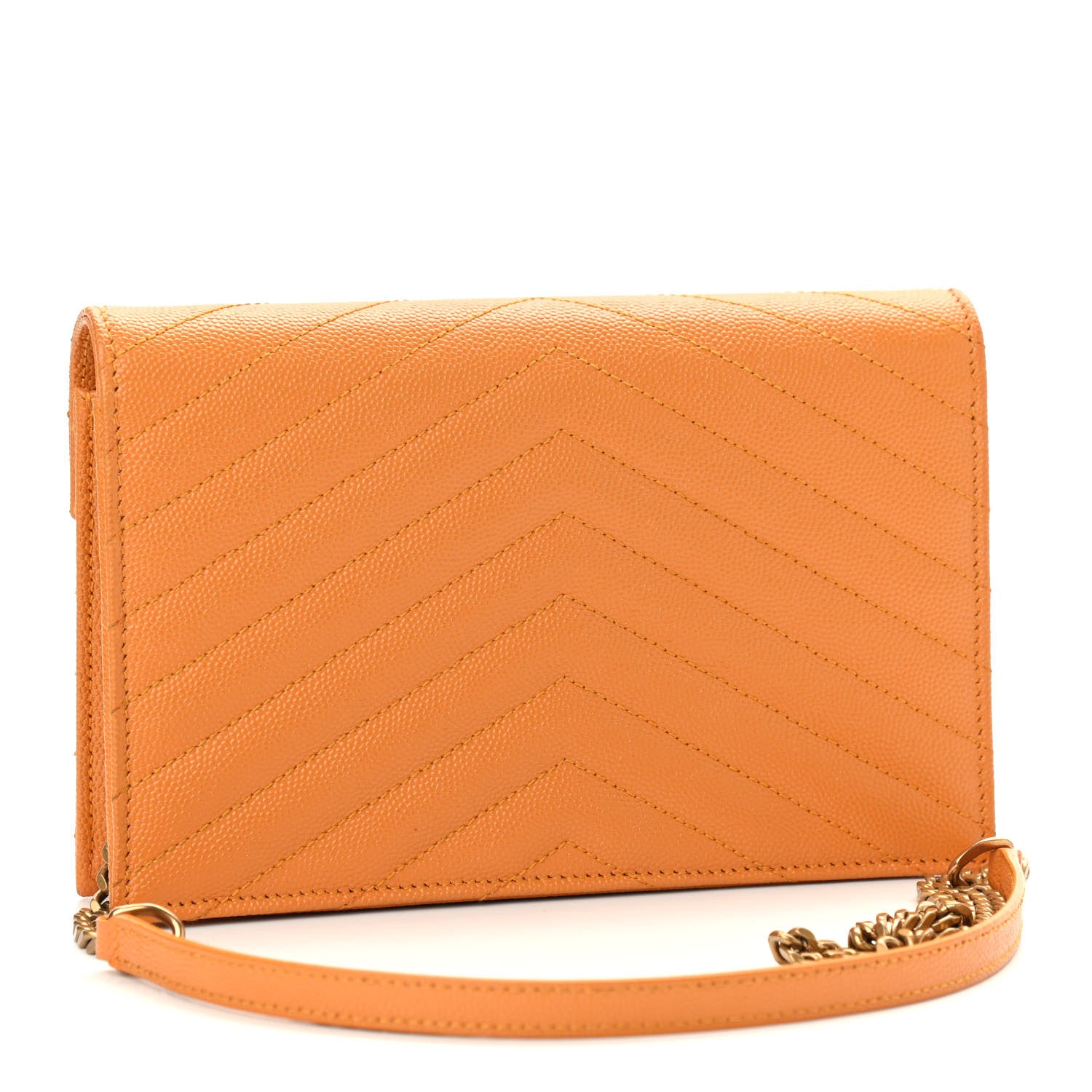 Saint Laurent Grain De Poudre Matelasse Chevron Monogram Envelope Chain Wallet Senape Yellow 3 of 8