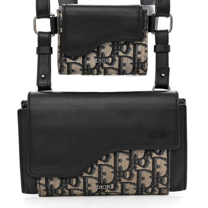 Christian Dior Oblique Smooth Calfskin Elite Shoulder Pouch Beige Black 9 of 12