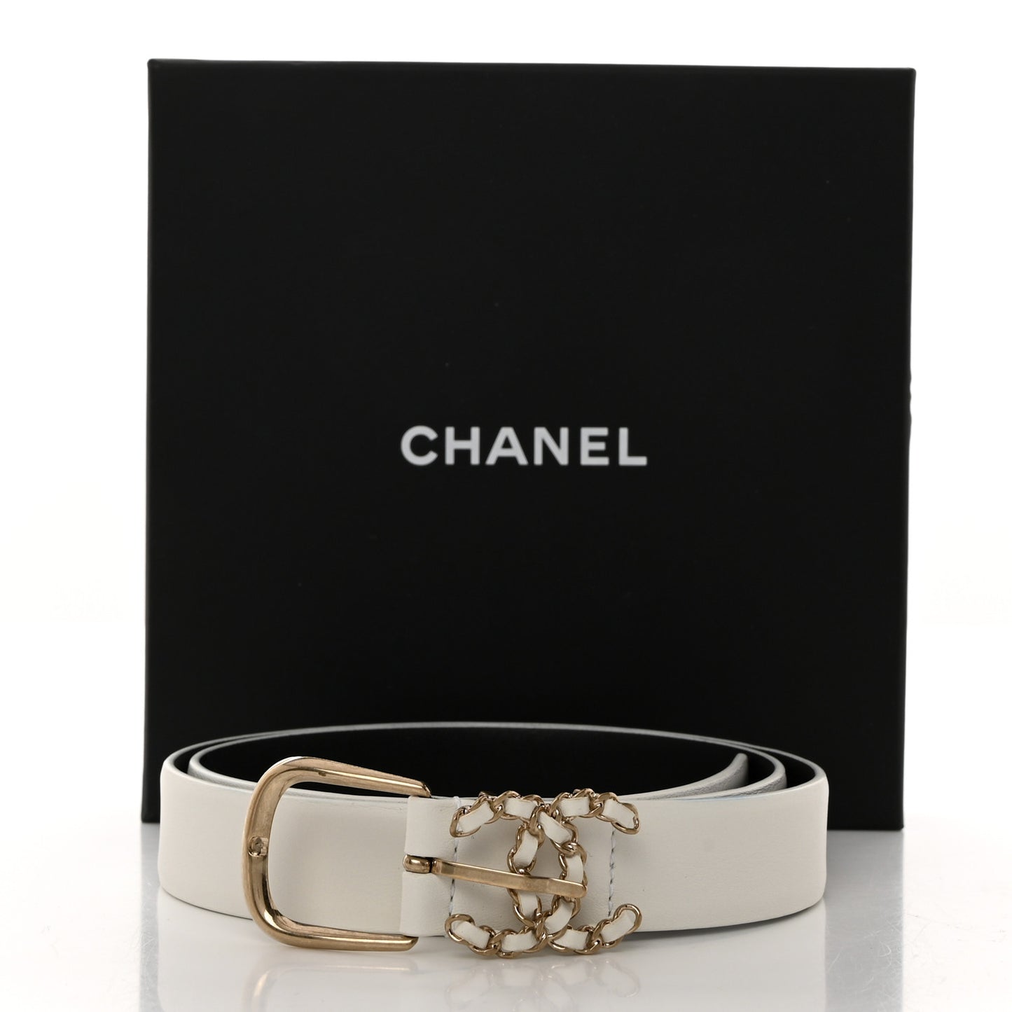 Calfskin CC Chain Belt 80 32 White