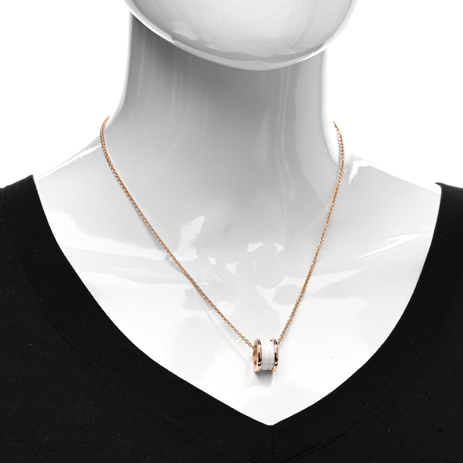 Bulgari 18K Rose Gold White Ceramic B.Zero1 Pendant Necklace 2 of 5